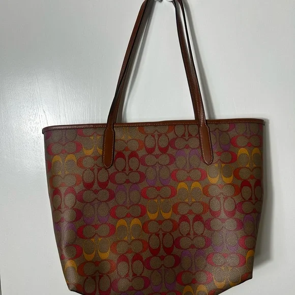Coach Signature Tote in Red and Orange - Picture 3 of 5
